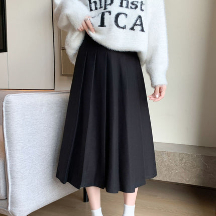 Women's Autumn and Winter New Thickened Woolen Pleated Skirt High Waist Slimming Loose plus size Elasto Mid-length Overskirt