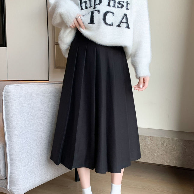 Women's Autumn and Winter New Thickened Woolen Pleated Skirt High Waist Slimming Loose plus size Elasto Mid-length Overskirt