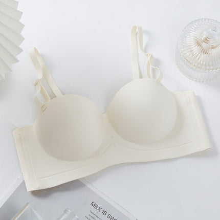Women's Strapless Bra with Detachable Seamless Half-Cup Design for Small Busts, Wireless Push-Up Bra