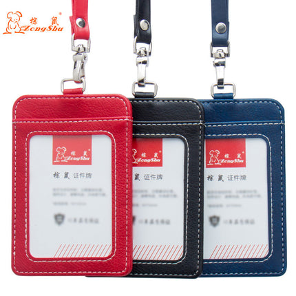 New Leather Pu Badge Lanyard Id Card Holder Work Badge Business Bus Student Id Card Access Control Meal Card Holder