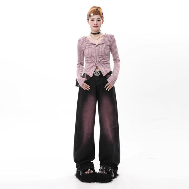 High Street Trendy Brand Wide Leg Jeans Women's Trendy All-match New High Waist Slimming Design Sense Straight Long Pants