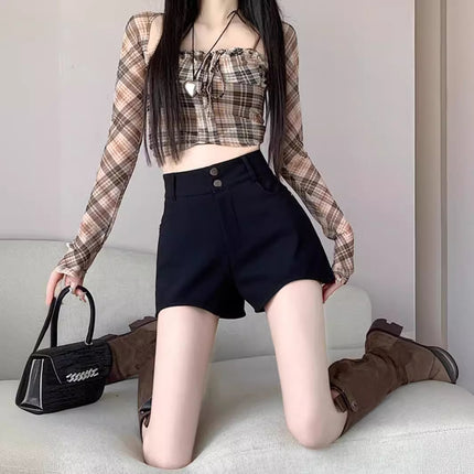 2024 Irregular Shorts Women's New Spring and Summer Outer Wear High Waist Slim Elegant Slim Fit Black Hot Shorts