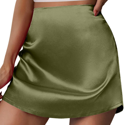 Cross-Border Amazon New Satin Skirt Women's Mini A-Line Skirt Pleated Skirt High Waist Satin Skirt