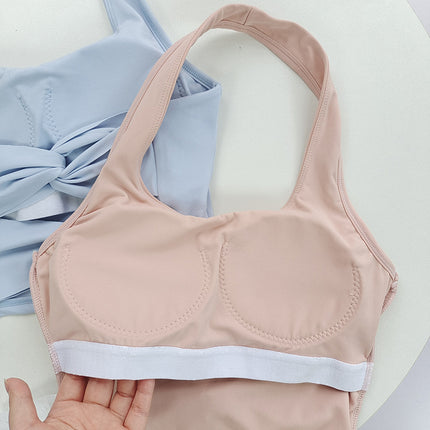 Halter Neck Sports Bra, Beautiful Back, Fixed Cup Yoga Vest, Shockproof Push-Up Pilates Running Bra, Summer High Appearance