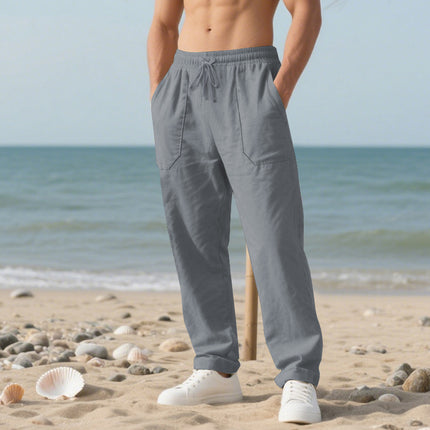Cross-Border American Autumn New Products Hot Selling American Loose Linen Men's Beach Casual Simple Sports Trousers