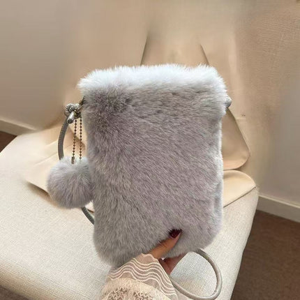 Stuffed Mobile Phone Bag for Women in Autumn and Winter New Furry Crossbody Bag Mini Small Shoulder Bag Vertical Mobile Phone Bag Furry Small Bag