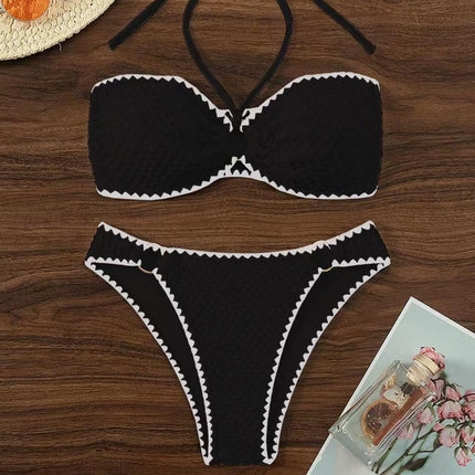 Shell Edge 2025 European and American Cross-Border Export Trendy Halter Strap Sexy Bikini Split Lace Bikini