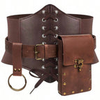 Brown 3-piece set (drawstring girdle + waist bag + leather stand)