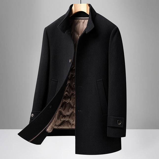 Woolen Outwear Men's Autumn and Winter Mid-Length Business Stand-Up Collar Removable 95 Goose down Liner Double-Sided Woolen Warm Jacket