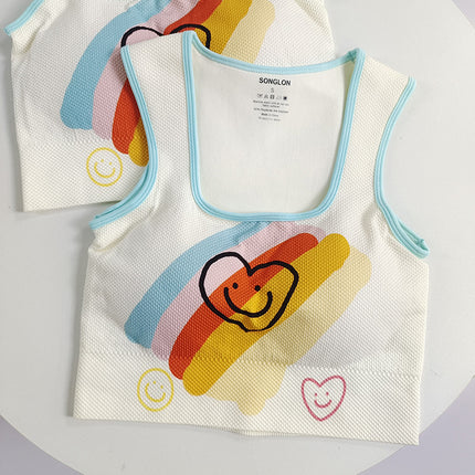 Printed Yoga Vest with Chest Pad Fixed Cup Covering Parm High Strength Elastic Sports Vest Slimming Fitness Running