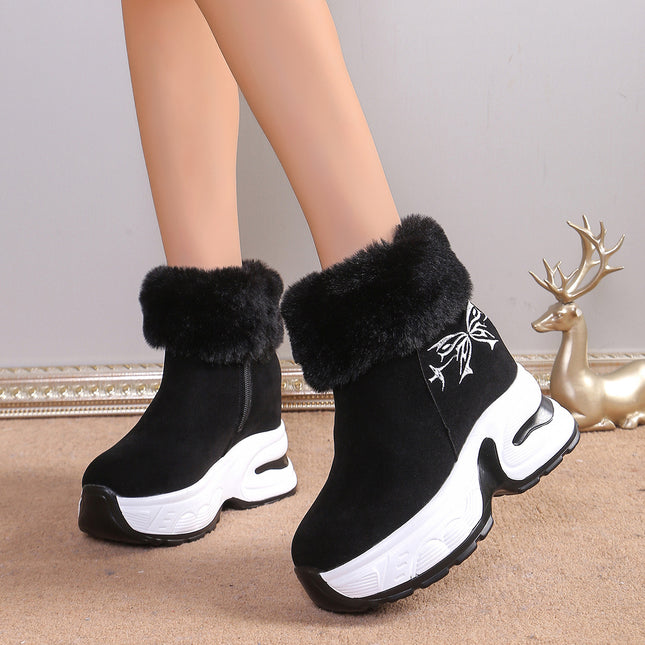 Women's Snow Boots 2024 Winter Suede Short Boots with Fleece Lining, Warm and Height-Increasing Cotton Boots, Trendy Dropshipping, Height-Enhancing and Slimming