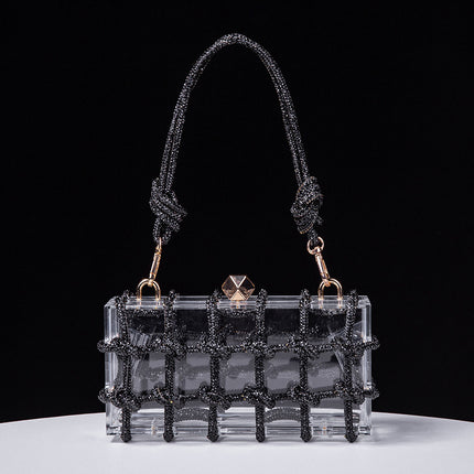 Cross-Border Spring and Summer Acrylic Transparent Storage Box Banquet Hand-Woven Rope Small Square Bag Armpit Handbag