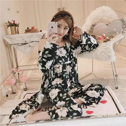 Foreign trade cross-border three-piece flower fresh sweet pajamas women's suspenders pants pajamas loose home clothes suit factory