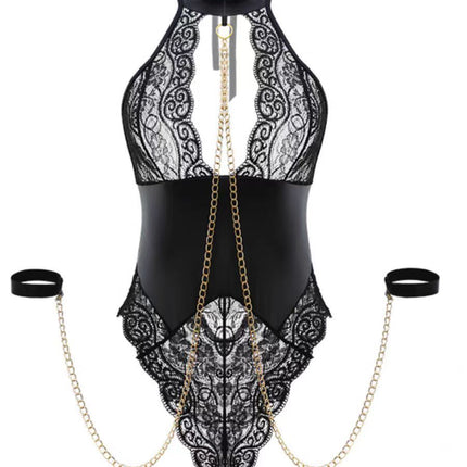 Spice Girl Lace Bundle Mesh Patent Leather Stitching Sexy Royal Sister Elegant One-Piece Dress Sexy Underwear Sexy Uniform