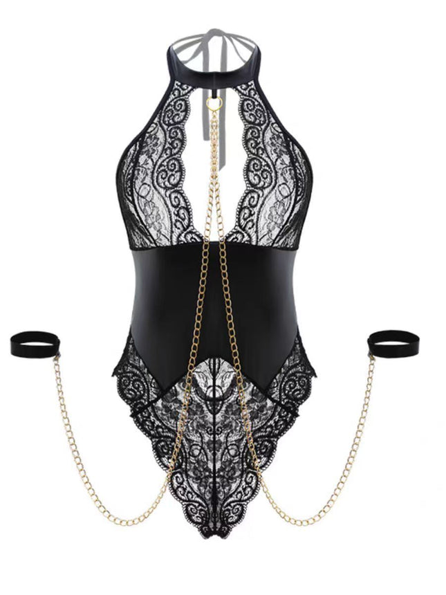 Spice Girl Lace Bundle Mesh Patent Leather Stitching Sexy Royal Sister Elegant One-Piece Dress Sexy Underwear Sexy Uniform