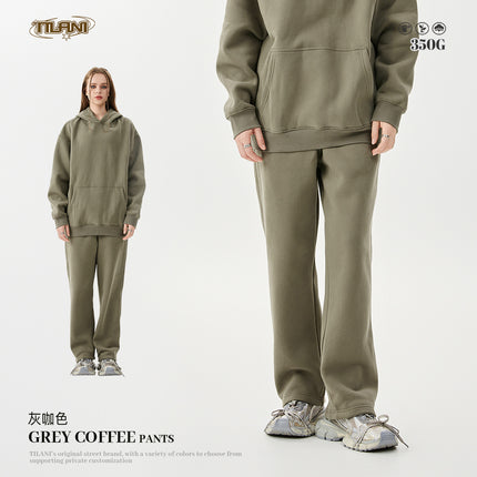 Tilani Men's Clothing 2026 Spring and Autumn Solid Color Basic Sports Suit American Style Trendy Brand Fleece-Lined Thickened Sweatshirt and Sweatpants
