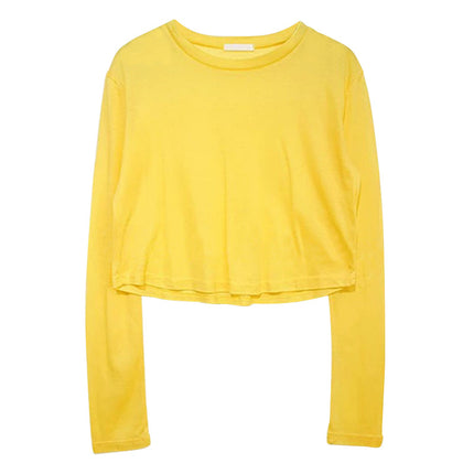 Dropshipping Korean Dongdaemun Light Yellow Cropped Long-Sleeve T-Shirt Top for Women, Korean Trending Color