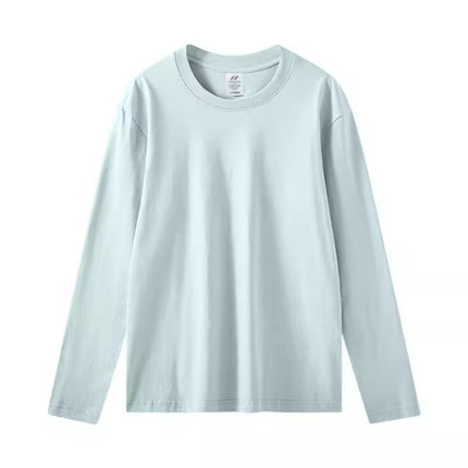 Live explosions cotton 230g heavy round neck T-shirt solid color long sleeve loose bottoming shirt women Xinjiang cotton logo