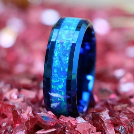 Cross-border explosions stainless steel ring fashion hot plating inlaid nebula tungsten gold ring ring foreign trade jewelry