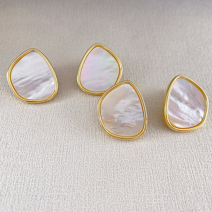 European and American Cross-Border Geometric Natural White Mother-Of-Pearl Earrings Ins Style Asymmetrical Shell Earrings for Women 925 Silver Needle Jewelry