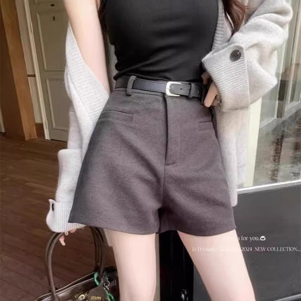 American Retro Woolen Casual Pants Shorts Women's Autumn and Winter 2024 Hot Pants Hot Pants for Hot Girls High Waist Loose Wide Leg Pants