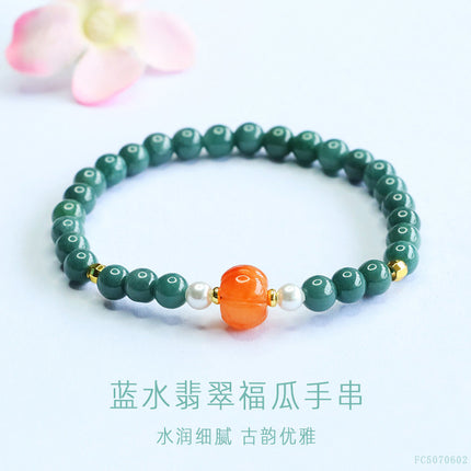 Guan Yu Natural Grade a Jadeite Blue Water Bracelet Golden Silk Jade Bracelet Live Broadcast Temple Hot Sale Wholesale S5070602