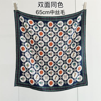 Double-Sided Silk Wool Scarf for Women in Autumn and Winter, Silk Wool 70 Square Scarf, Warm and Dual-Purpose, Versatile Elegant, Air-Conditioned Neck Protector for Women