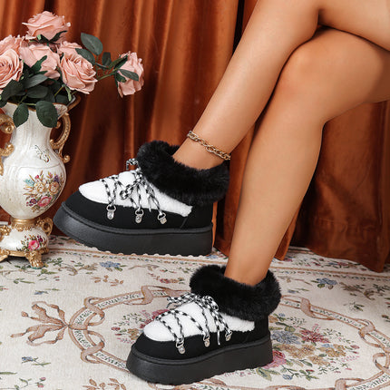 Cross-Border 2025 Autumn and Winter New Small Fragrant Snow Boots for Women, Lamb Wool Chain Metal Small Rivets Flip-Up Short Boots