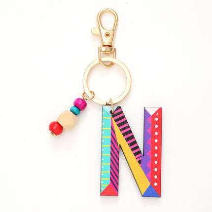 New Holiday Style Color Wooden Beads 26 Letter Keychain Key Chain Bag Hanging Accessories Cross-border Amazon