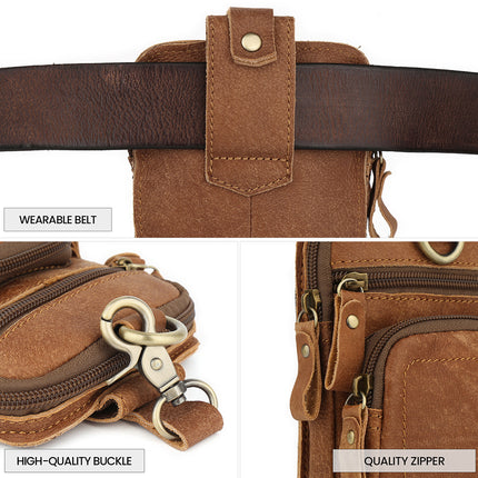 Cross-Border Hot-Selling Waist Bag, Outdoor Sports Retro Men's Bag, Genuine Leather Multi-Functional Men's Bag, Mobile Phone Bag, Waist Bag