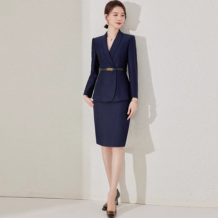 Aishangchen navy blue fashion professional suit temperament goddess fan hotel front desk sales department High sense work clothes