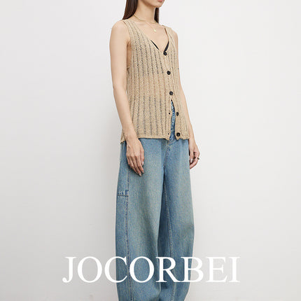 Jocorbei [Arc Cocoon-Shaped Jeans] High-Waisted Deconstructed Banana Pants, Loose Retro Blue Jeans Pants