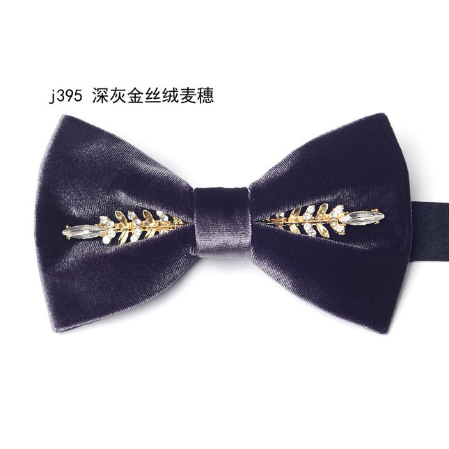 Wheat Gold Velvet Bow Tie Men's Formal Banquet Knot Wedding Groom Groomsman Dress British Bow Knot-Free