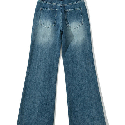 American Retro Washed White Straight Jeans Spring New Sexy Low-Waisted Loose Wide-Leg Pants Floor-Length Pants