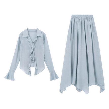 Autumn and winter wear a set of high-end sense long sleeve dress small fragrant style shirt long skirt suit two-piece suit for women