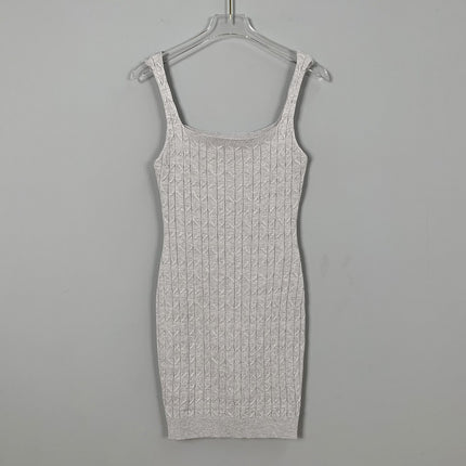 South Korea Dongdaemun New Sexy Tight Waist Square Collar Tight Stretch Figure Hip Knitted Sling Dress for Women