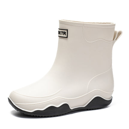 Japanese-Style Rain Boots for Women, Mid-Calf Plastic Waterproof Shoes, Lightweight Outdoor Water Shoes, Non-Slip Rubber Shoes, Kitchen Overshoes for Couples