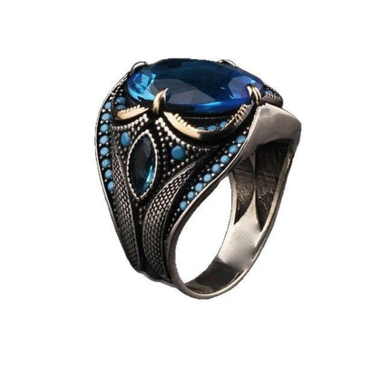 Cross-border Sapphire Men's Ring Temm Personality Retro Punk European and American Diamond Men's Ring Factory Outlet