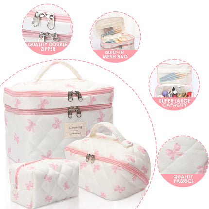 New Cute Quilted Plaid Cosmetic Bag for Women, Large Capacity, Portable, High-End Toiletry Storage Bag with Compartments