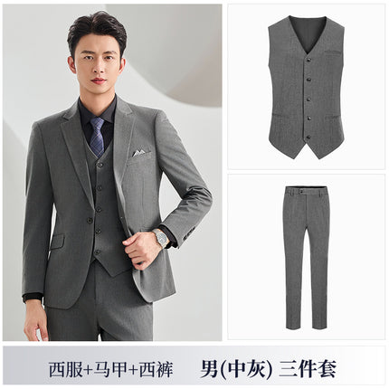 Men's Three-Piece Korean Style Slim Dress Business Professional Formal Wear Men's Groom Wedding Suit Suit