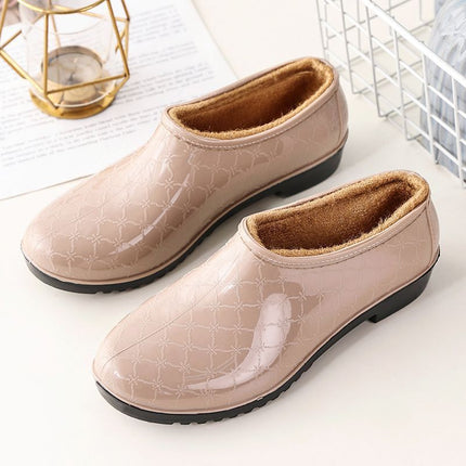Four Seasons Spring & Fall Thickeneded Rain Boots Women's Short-Tube Water Shoes Middle-Aged Waterproof Light Soft Kitchen Non-Slip Fleece-Lined Warm Rubber Rain Boots