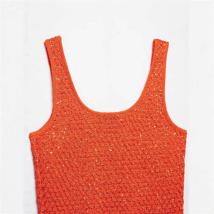 New Sequin European and American Style Women's Spring and Summer Foreign Trade Sexy Fashion Knitted Tops for Hot Girls