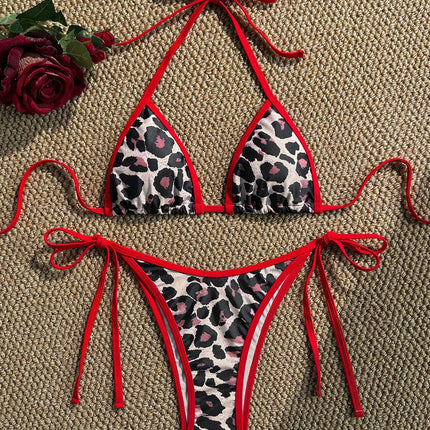 2025 New Ladies Separates Leopard Print Sexy Swimsuit Women's Triangle Strap Swimsuit Bikini Cross-Border Temu