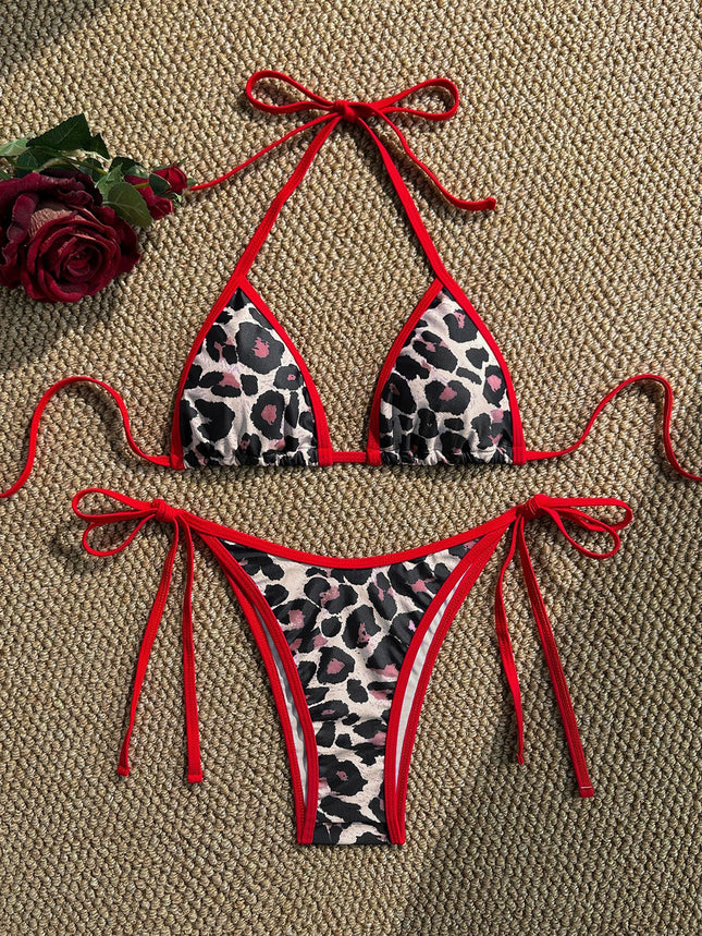 2025 New Ladies Separates Leopard Print Sexy Swimsuit Women's Triangle Strap Swimsuit Bikini Cross-Border Temu