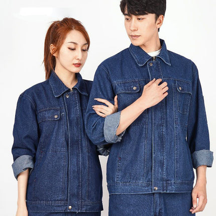 Welder Labor Protection Work Clothes Suit Men's Denim Long-Sleeved Thickened Anti-Scalding and Wear-Resistant Welding Clothes Construction Site Labor Protection Clothing Customization