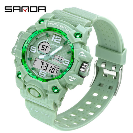 Sanda Hot-Selling Watch Korean Version Student Party Multi-Functional Waterproof Alarm Clock Electronic Watch Cool Dual Display Luminous Sports Watch