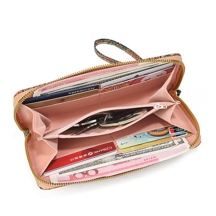 2024 New Arrival Cross Mirror PU Softwood Wallet Long Zipper Wallet Mobile Phone Bag Single Pull Medium Zipper Wallet