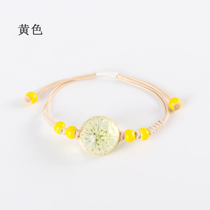 Gypsophila Dried Flower Bracelet for Girls, Students, Best Friends, Couples Gift, Glass Ball Eternal Real Flower Ceramic Couple Bracelet