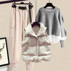 White vest + gray sweater + apricot pants [three-piece set] / M [recommended 40-50kg ]