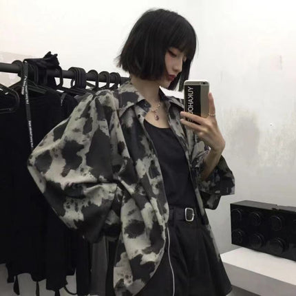 Personalized Printing ~ Retro Elegant Niche Hong Kong Style Long-Sleeved Shirt for Women Spring & Fall New Loose Casual Lapel Shirt